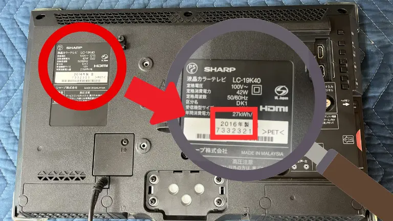 テレビの製造年を調べる方法の図解