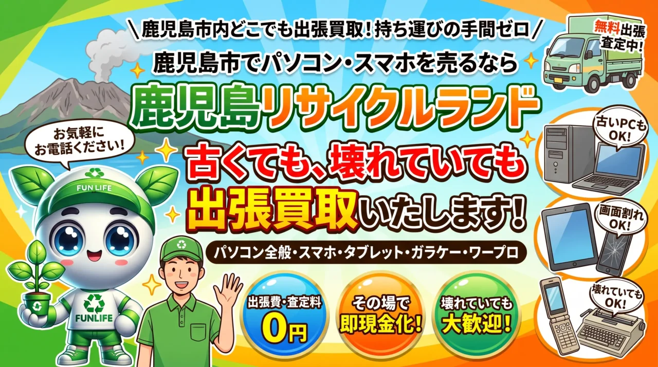 パソコン・スマホを売るなら「鹿児島リサイクルランド」！ 古くても、壊れていても買取いたします！